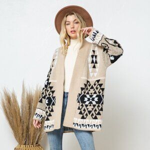 Aztec Print Inspired Boho Sweater Cardigan